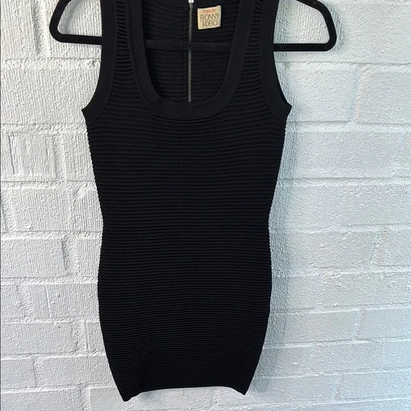 Torn by Ronny Kobo Knitwear Scuba Ribbed Black Bodycon Dress sz S - Picture 1 of 6